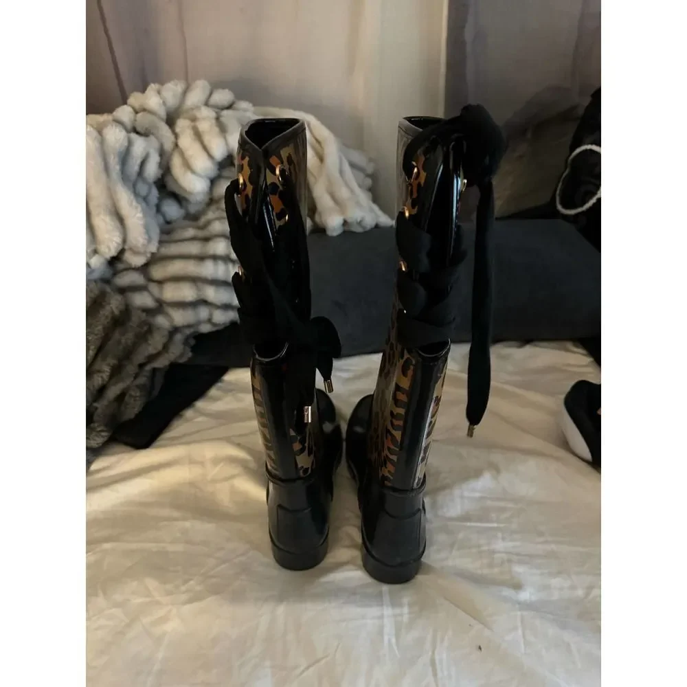 Sz 7.5/38 EUR Coach tristee lace up leopard animal print rain snow boots